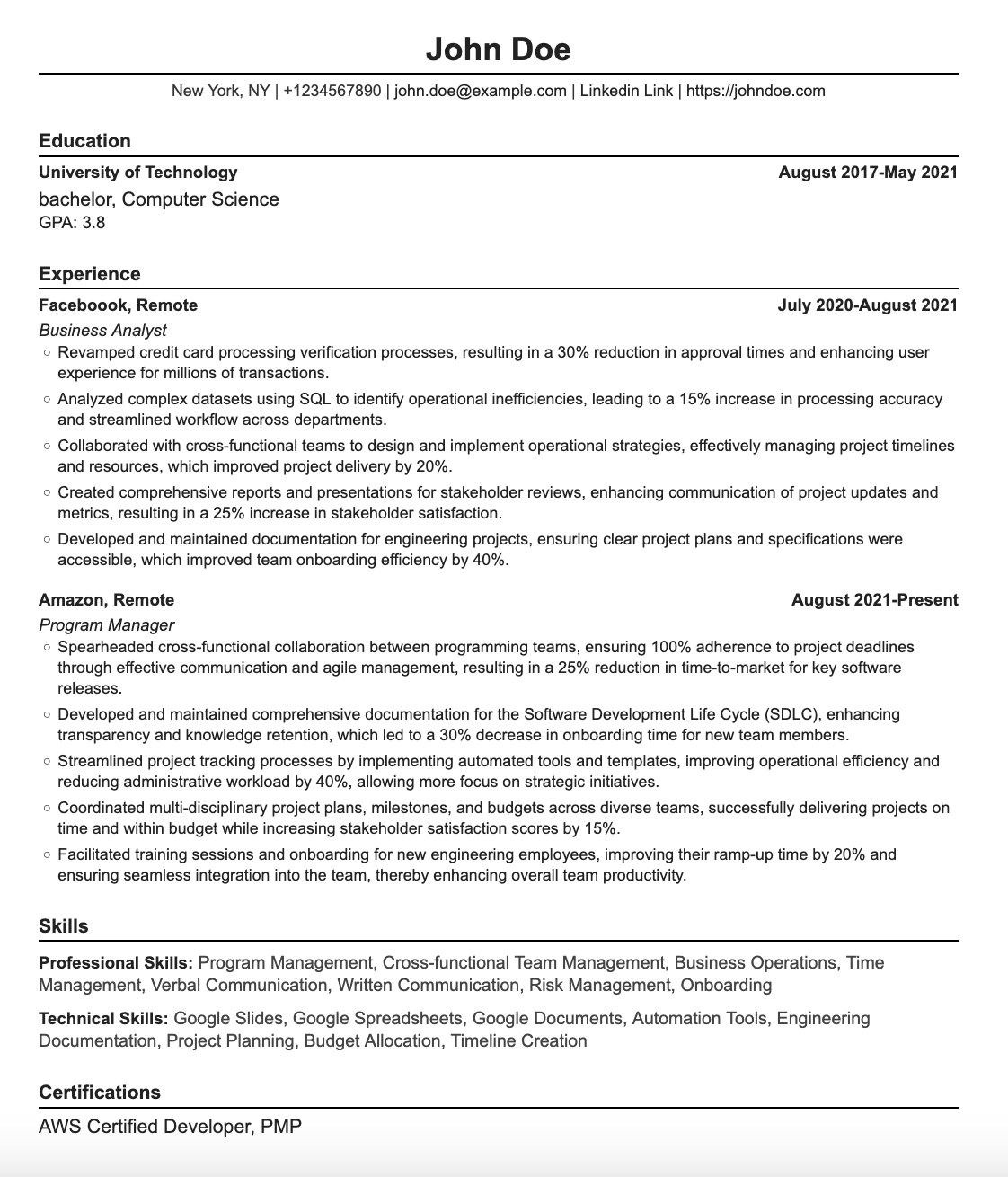 Tailored Resume